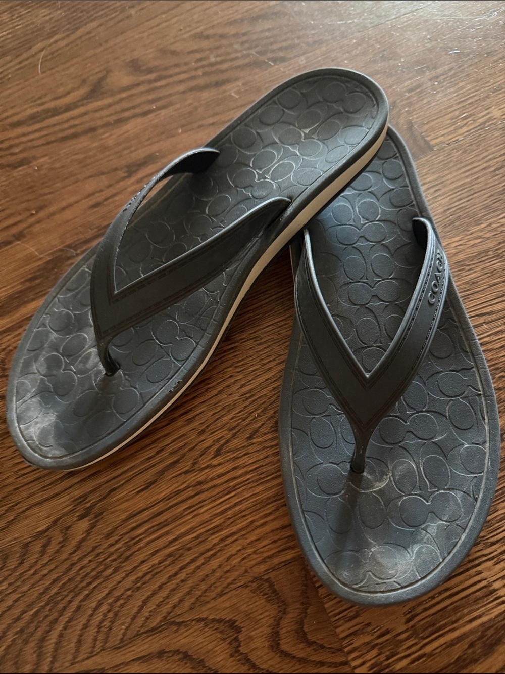 Coach Black Rubber Logo Flip-Flops size 8